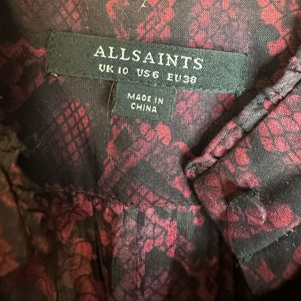 ALLSAINTS Leonie Stanza Shirt in Burgundy Red Python Sheer Print US Size 6 - Picture 8 of 17